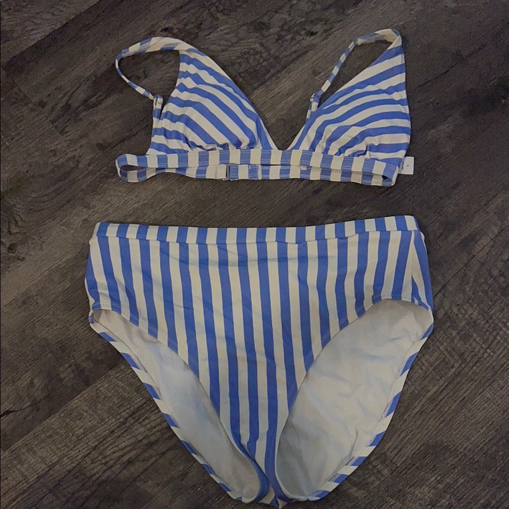 Striped Blue and White Bikini Set